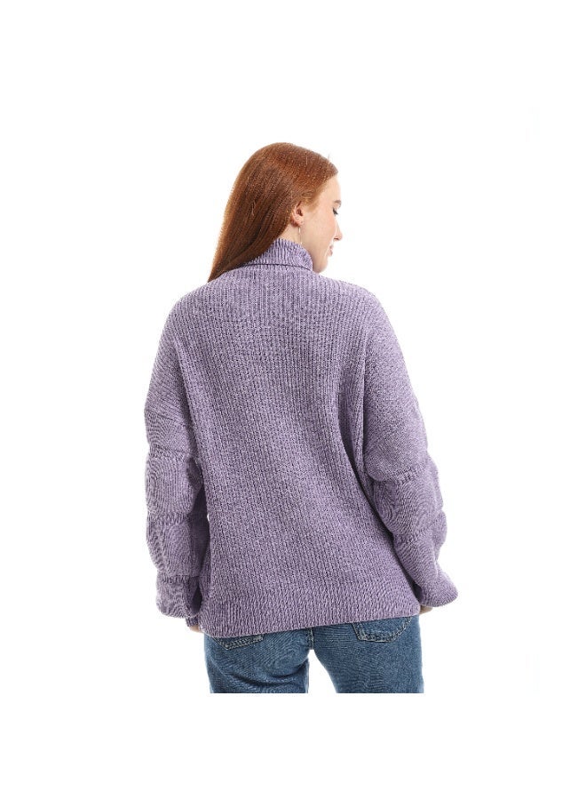 سيزار بلوفر صوف حريمي سادة برقبة عالية وكم واسع - Image 4