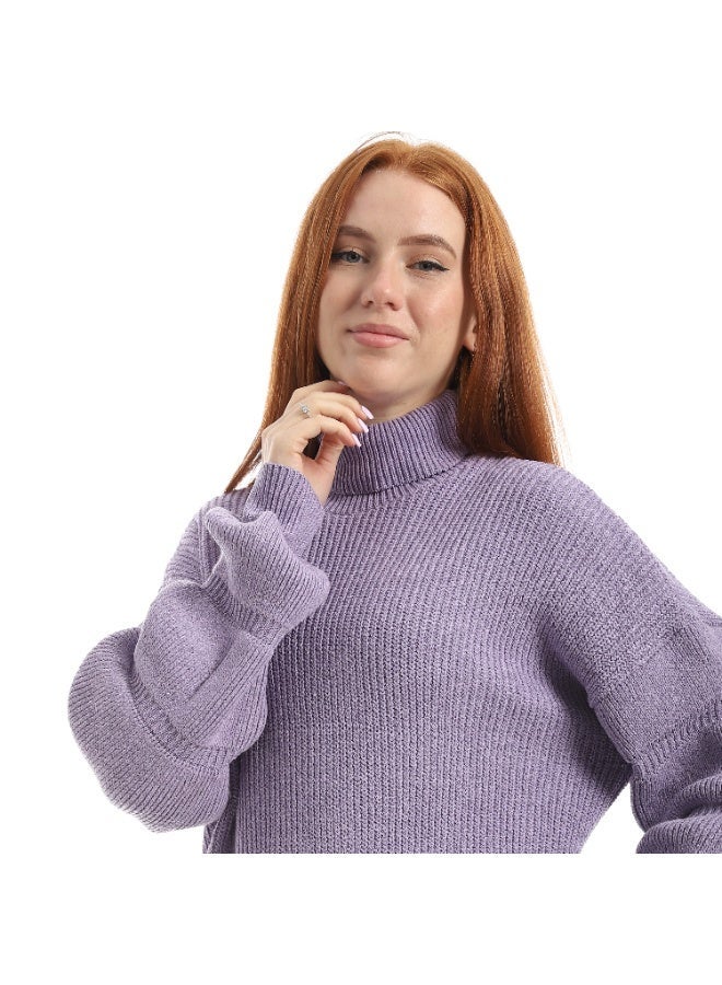 سيزار بلوفر صوف حريمي سادة برقبة عالية وكم واسع - Image 3