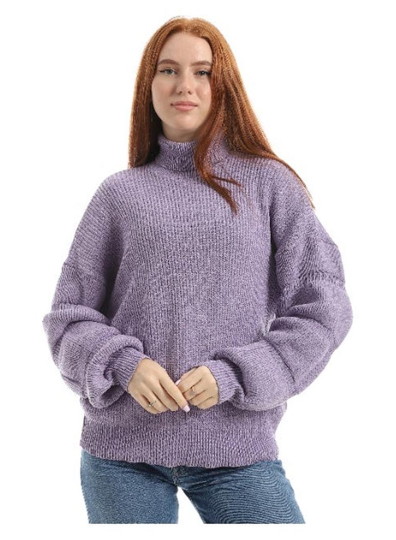 Caesar Women's plain wool sweater with a high neck and wide sleeves - Image 1