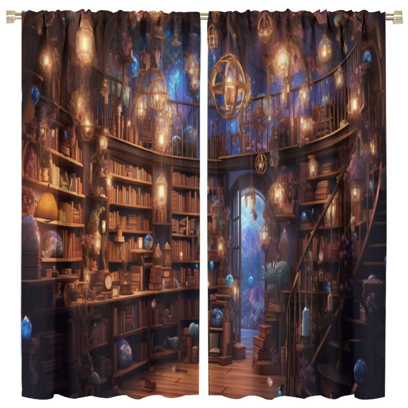 LOMADIA Bookshelf Blackout Curtains, Dream Books Library Bookcase Pattern Window Rod Pocket Thermal Insulated Curtain for Bedroom Living Room Home Office Home Decor Drapes 42x45in - Image 1