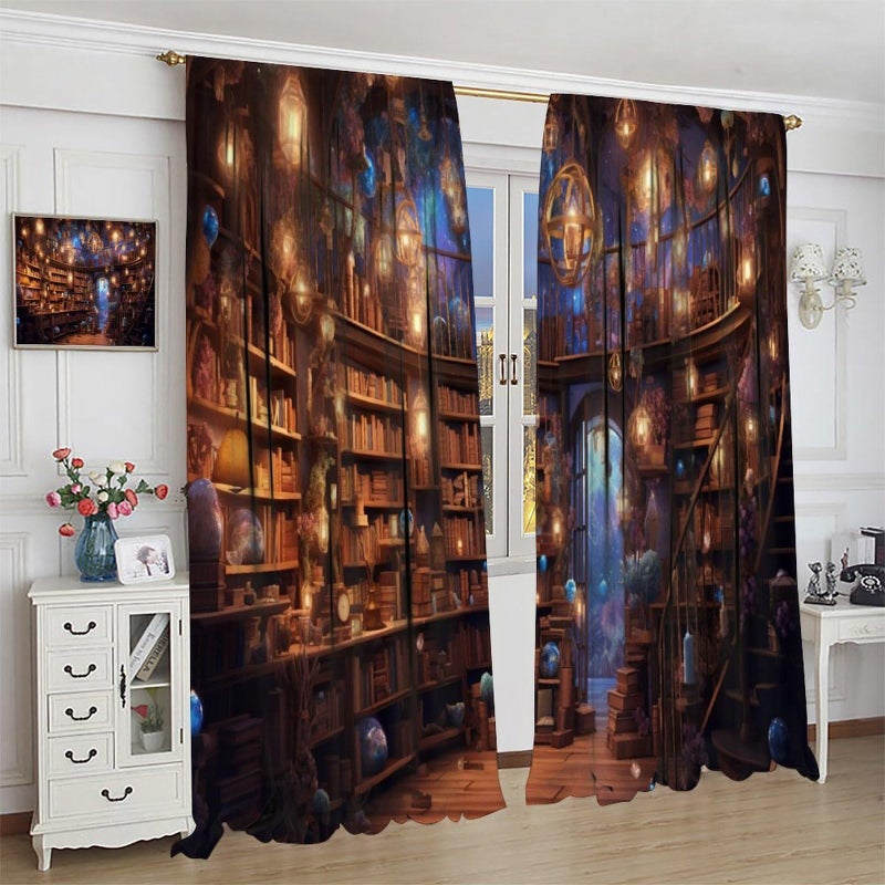 LOMADIA Bookshelf Blackout Curtains, Dream Books Library Bookcase Pattern Window Rod Pocket Thermal Insulated Curtain for Bedroom Living Room Home Office Home Decor Drapes 42x45in - Image 3