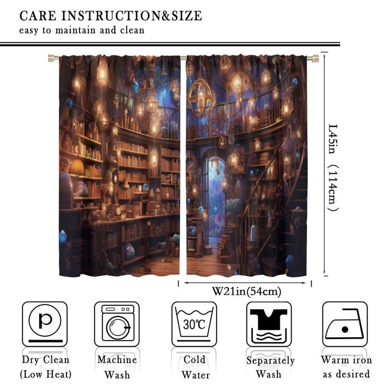 LOMADIA Bookshelf Blackout Curtains, Dream Books Library Bookcase Pattern Window Rod Pocket Thermal Insulated Curtain for Bedroom Living Room Home Office Home Decor Drapes 42x45in - Image 2