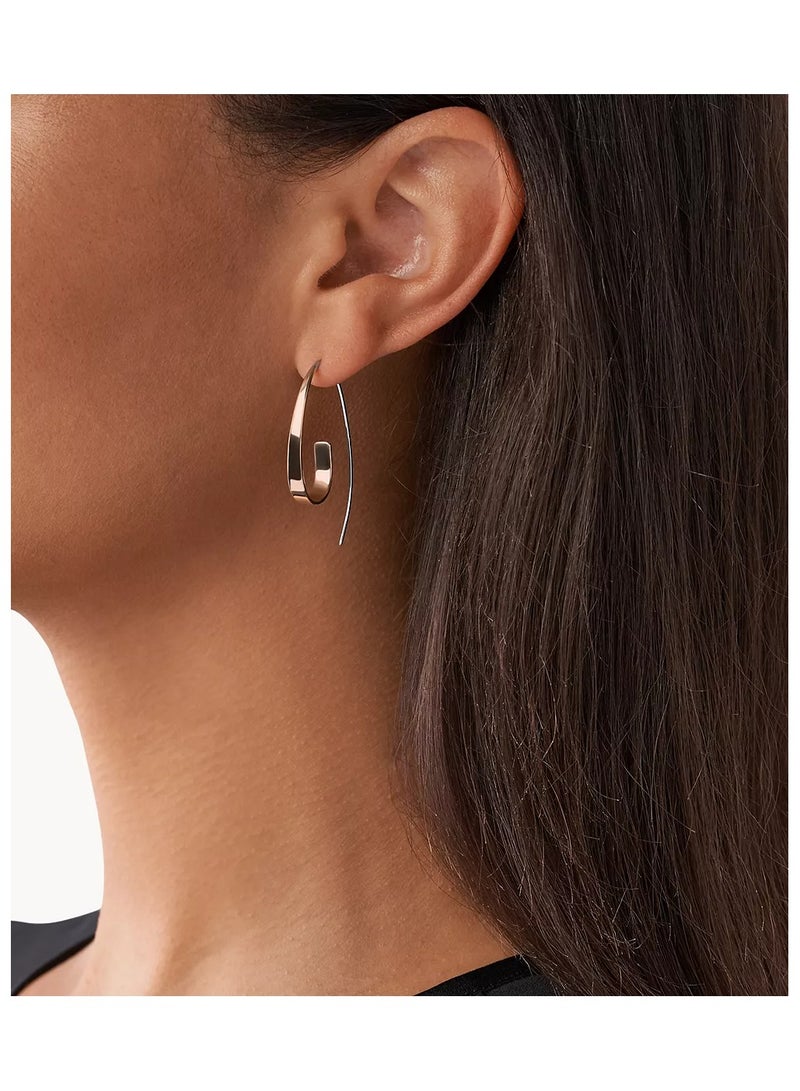 Skagen أقراط إغلاق سلك الأذن المتعرج ثنائية اللون من الفولاذ المقاوم للصدأ للنساء، ذهب وردي - Image 2