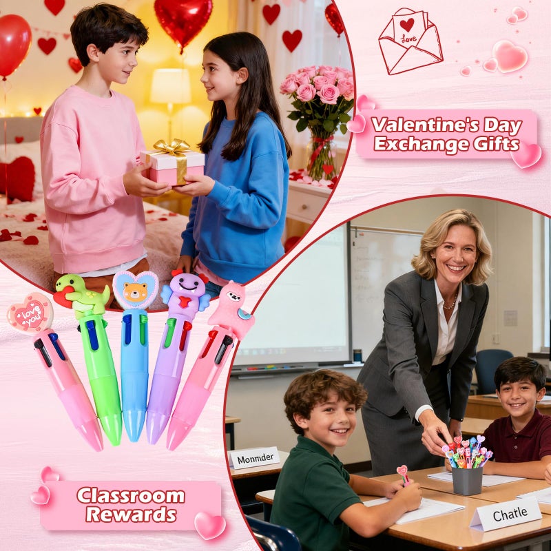 LiYiQ 100 Pcs Valentine's Day Animal Colorful Multicolor Pen in One Cartoon Cute Fun Cute Pens Bulk Kawaii Heart Capybara Frog Panda Shape Lovely Ballpoint Pens for Fun Gifts - Image 5