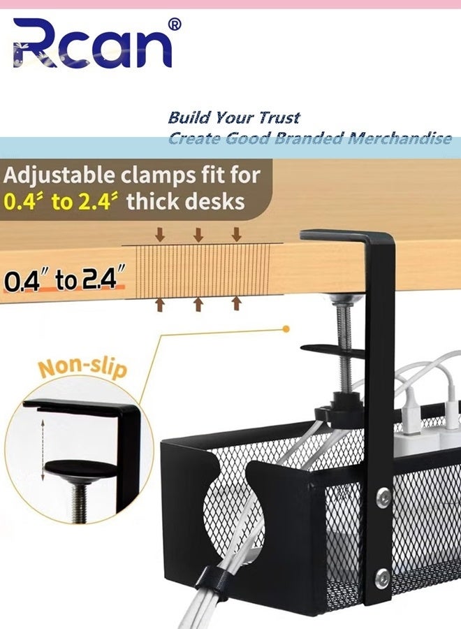 Rcan Under Desk Cable Management Tray No Drill Steel Cord Management Under Desk Wire Box Adjustable Desk Cable Organizer No Damage to Desk Standing Desk Cable Management for Office and Home - Image 3