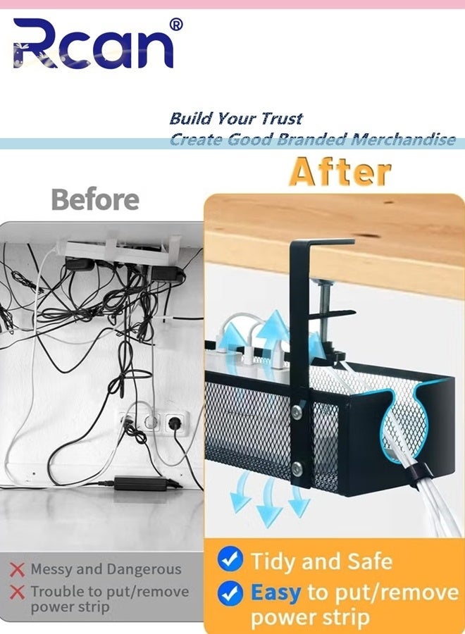 Rcan Under Desk Cable Management Tray No Drill Steel Cord Management Under Desk Wire Box Adjustable Desk Cable Organizer No Damage to Desk Standing Desk Cable Management for Office and Home - Image 5