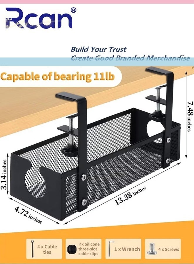 Rcan Under Desk Cable Management Tray No Drill Steel Cord Management Under Desk Wire Box Adjustable Desk Cable Organizer No Damage to Desk Standing Desk Cable Management for Office and Home - Image 2