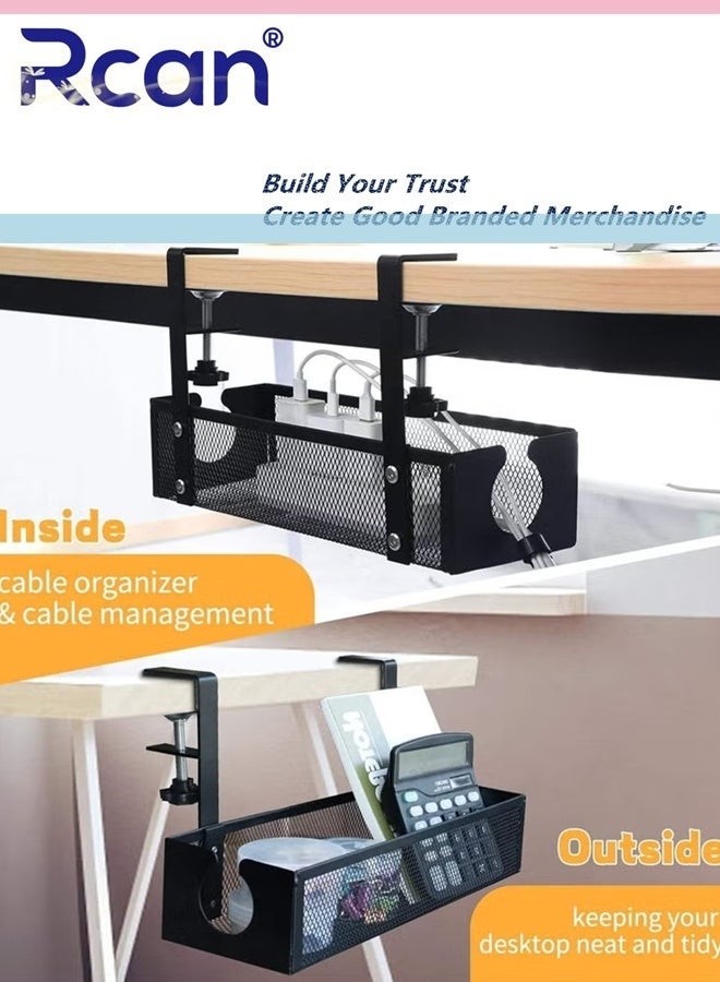 Rcan Under Desk Cable Management Tray No Drill Steel Cord Management Under Desk Wire Box Adjustable Desk Cable Organizer No Damage to Desk Standing Desk Cable Management for Office and Home - Image 4