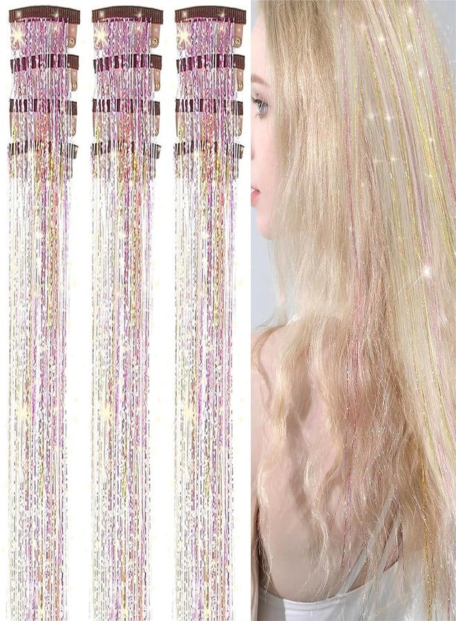 EROADE مجموعة زينة شعر لامعة مكونة من 12 قطعة، قابلة للتثبيت بمشابك، للبنات، بطول 22 بوصة، زينة شعر لامعة براقة، ألوان زاهية، مقاومة للحرارة، إكسسوارات مثالية للحفلات والمهرجانات للنساء والأطفال (لون لامع). - Image 1