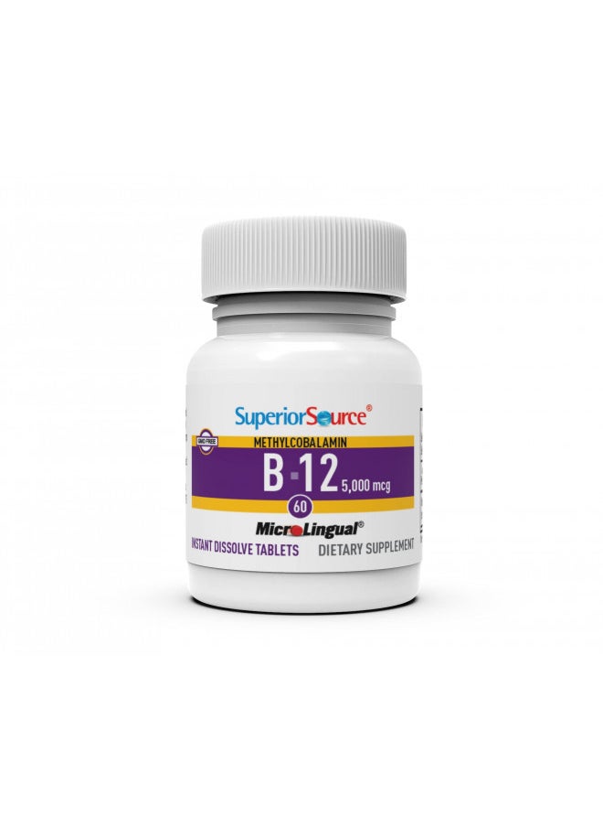Superior Source - Superior Source No Shot Vitamin B12 Methylcobalamin 5000 mcg, Quick Dissolve MicroLingual Tablets, 60 Count, Active Form of B12, Supports Energy Production, Nervous System Support, Non-GMO - Image 1