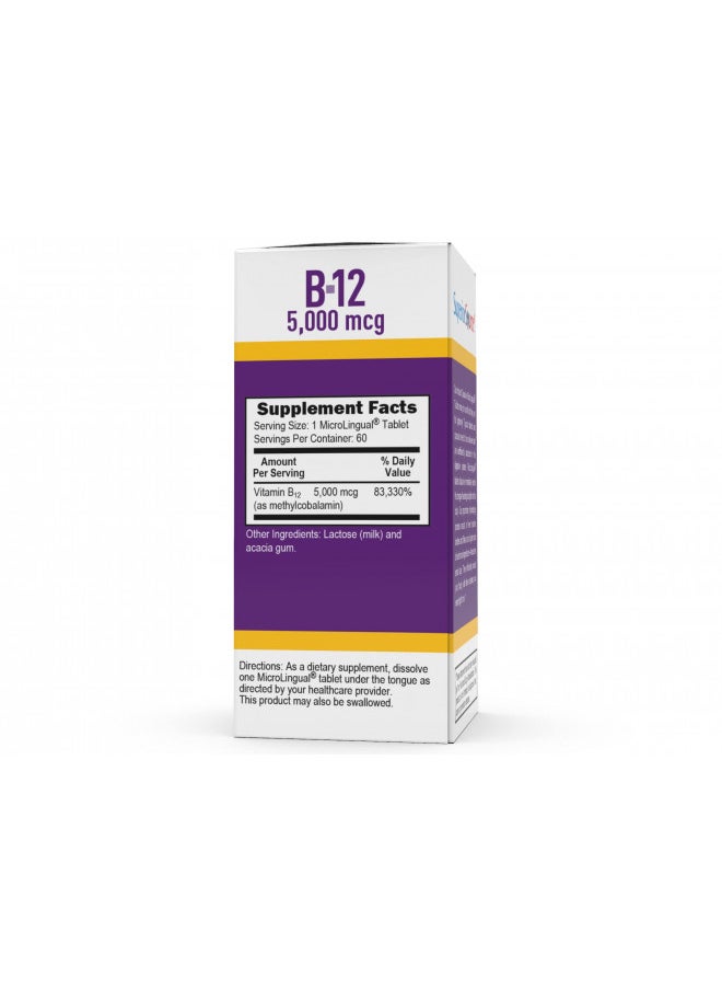 Superior Source - Superior Source No Shot Vitamin B12 Methylcobalamin 5000 mcg, Quick Dissolve MicroLingual Tablets, 60 Count, Active Form of B12, Supports Energy Production, Nervous System Support, Non-GMO - Image 1
