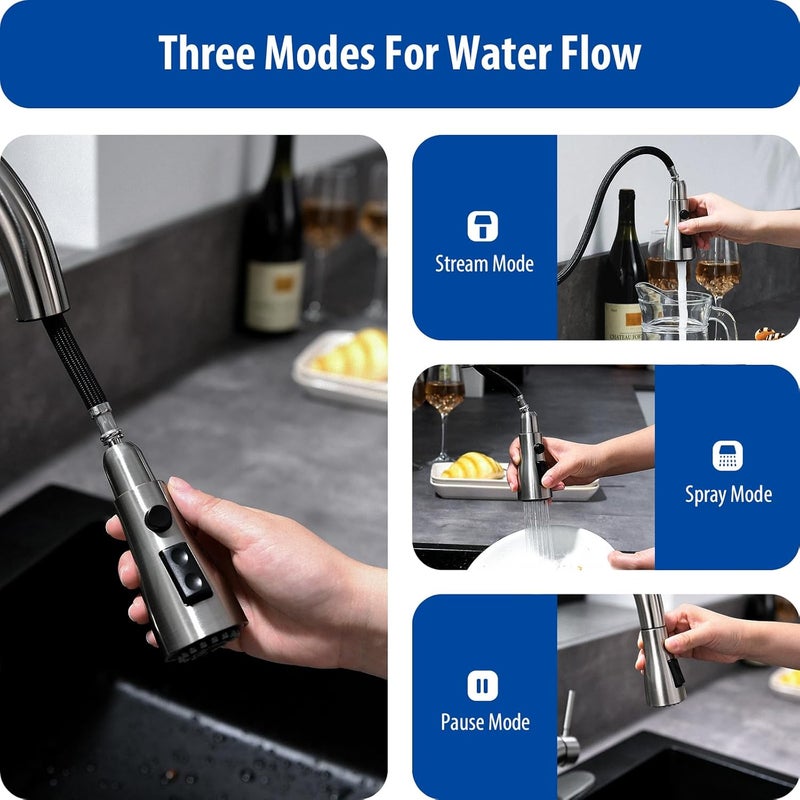 WEWE Touchless Kitchen Faucet with Pull Down Sprayer - Single Handle Kitchen Faucets Smart Motion Sensor Stainless Steel Brushed Nickel Sink Faucet - Image 4
