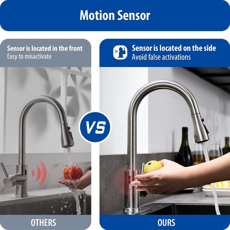 WEWE Touchless Kitchen Faucet with Pull Down Sprayer - Single Handle Kitchen Faucets Smart Motion Sensor Stainless Steel Brushed Nickel Sink Faucet - Image 5