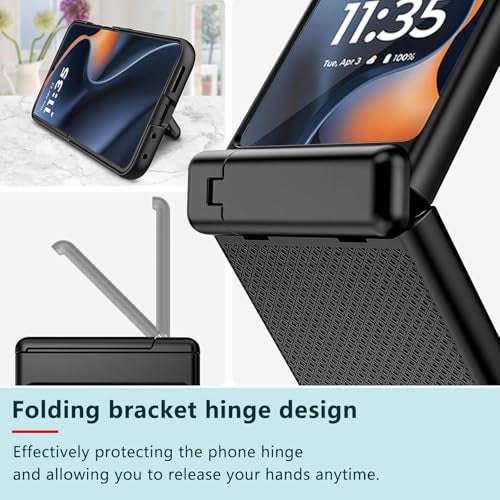 Kapa Textured Grip with Stand Hinge Protection Back Cover for Moto Razr 50 Ultra | with [Inbuilt Glass] Full Body Shockproof Hard Back Case (Black) - Image 3