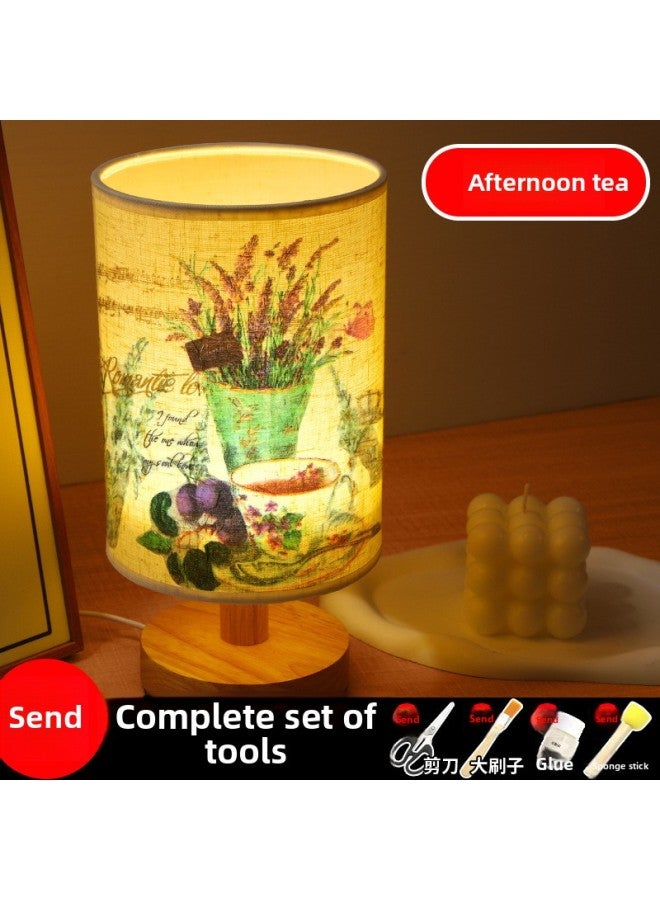 Mother's Day Gift Handmade Embossed Table Lamp DIY Material Package Dried Flower Lamp Nightlight Children's Group Building Warm-up Activities-Color:Afternoon Tea (full Package)  - Image 1