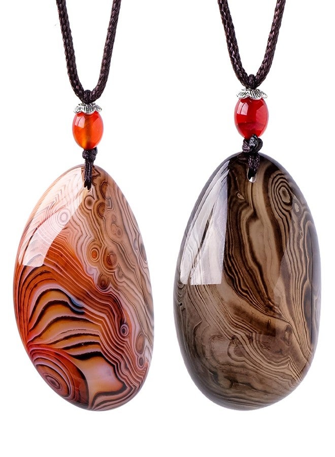 RJINGSHI 2PCS Natural Couple Style Necklace Sardonyx Pendant Crystal Gemstone Irregular Polished Sardonyx Crystal Agate Decor Gift for Woman Man Lovers - Image 1