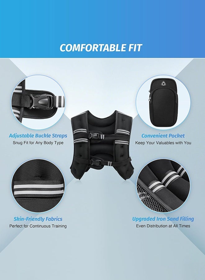 Arabest Weighted Vest, 5KG/8KG/10KG/12KG Weight Vest with Reflective Stripe and Detachable Front Zipper Pocket for Workout, Strength Training, Running, Muscle Building, Weight Loss - Image 2