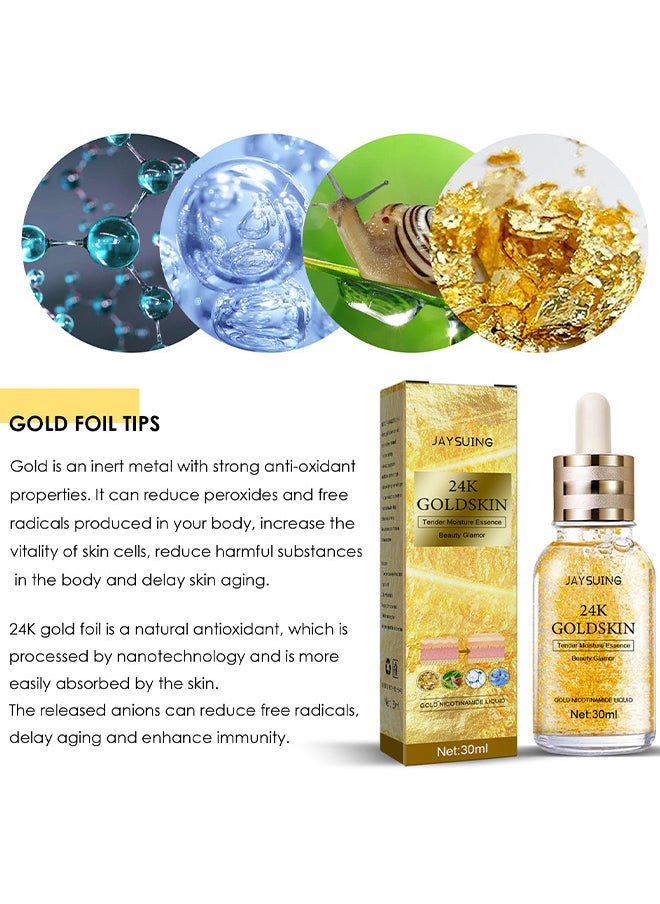 Jaysuing - 24K Gold Collagen Lifting Essence, Has The Effect Of Improving Fine Lines, Tightening The Skin, Brightening The Skin, Anti-Wrinkle Skin Repair Moisture Firming Lifting Serum 30ML - Image 1