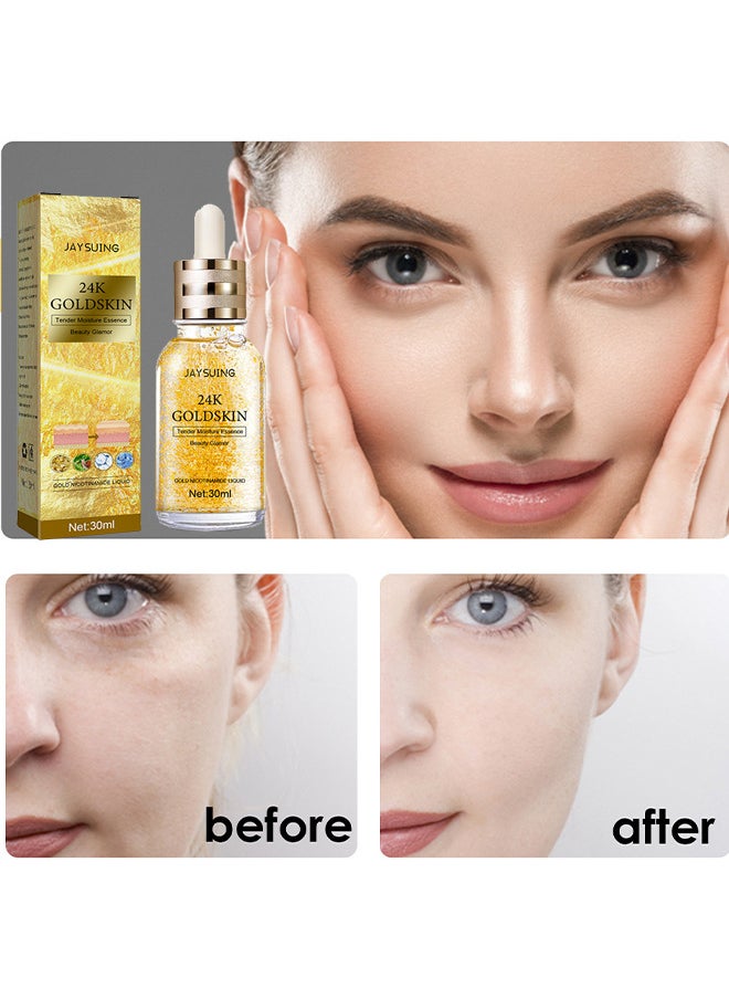 Jaysuing - 24K Gold Collagen Lifting Essence, Has The Effect Of Improving Fine Lines, Tightening The Skin, Brightening The Skin, Anti-Wrinkle Skin Repair Moisture Firming Lifting Serum 30ML - Image 1