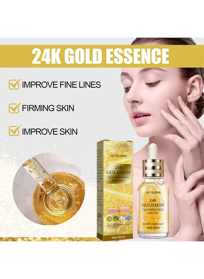 Jaysuing - 24K Gold Collagen Lifting Essence, Has The Effect Of Improving Fine Lines, Tightening The Skin, Brightening The Skin, Anti-Wrinkle Skin Repair Moisture Firming Lifting Serum 30ML - Image 1