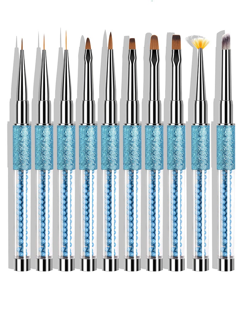 KASTWAVE 10pcs Sable Hair Acrylic Nail Art Application Brushes With Cap, Nail Art Tips Builder Brush, Nail Painting Brush Set, Long Service Life, Easy To Operate, Transparent, Not Easy To Shed - Image 1