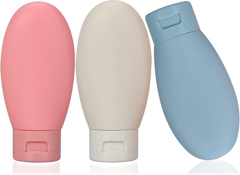 Generic Travel Bottles Set of 3, 60ml, Silicone, Wide Neck for Easy Filling, Reusable, Round, Hand Wash, Travel, Cosmetics, Shampoo/Conditioner