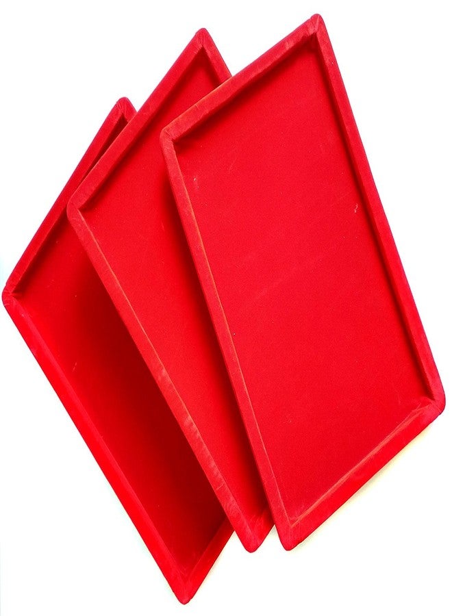 Beadsncraft Jewellery Display Organizer Tray Red Velvet Tray 12X8 Inch (3 Pcs) - Image 1