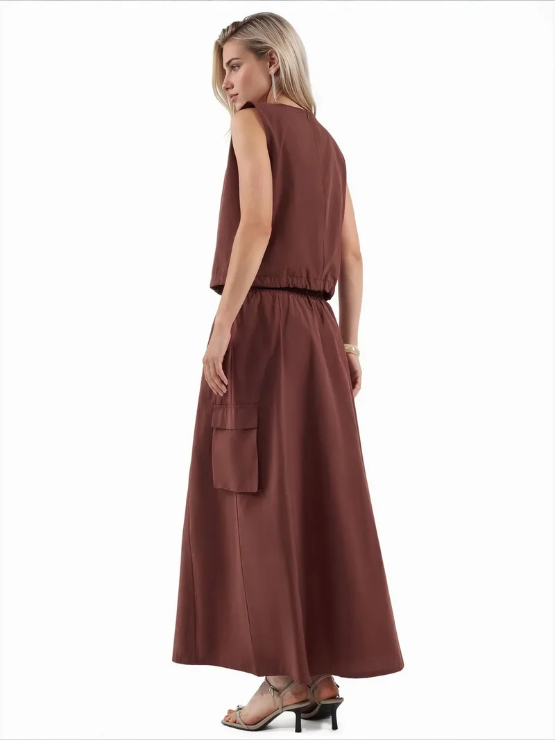 Jennyfer Walnut Brown Cotton Viscose Two-Piece Coord for Women | Best Price UAE