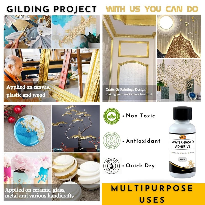 A.K GOLD LEAF AK GOLD LEAF Gilding Adhesive 100ml FastDrying WaterBased Glue for Gold Silver Metal Leaf Ideal for Crafts Wood Glass Paper DIY Projects - Image 5