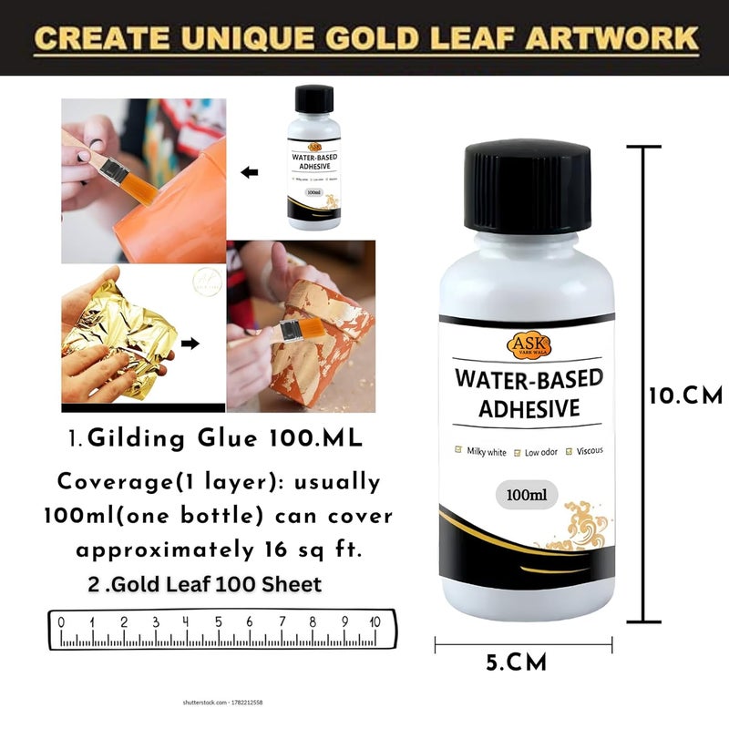 A.K GOLD LEAF AK GOLD LEAF Gilding Adhesive 100ml FastDrying WaterBased Glue for Gold Silver Metal Leaf Ideal for Crafts Wood Glass Paper DIY Projects - Image 2