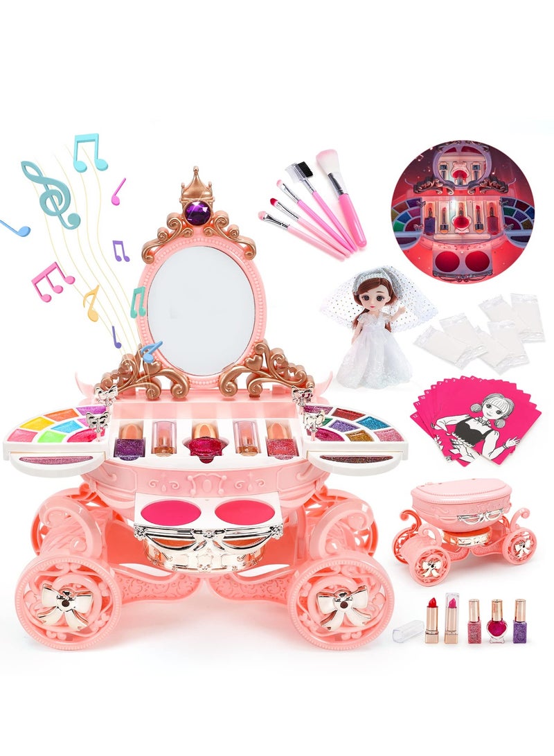 SYOSI Kids Makeup Kit for Girl, 55 Pack Pretend Beauty Salon Play Set Make Up Toys, Play Makeup Set with Washable Non Toxic Cosmetic, Princess Doll, Makeup Vanity Toy Set for Girl Ages 3 and Up - Image 1