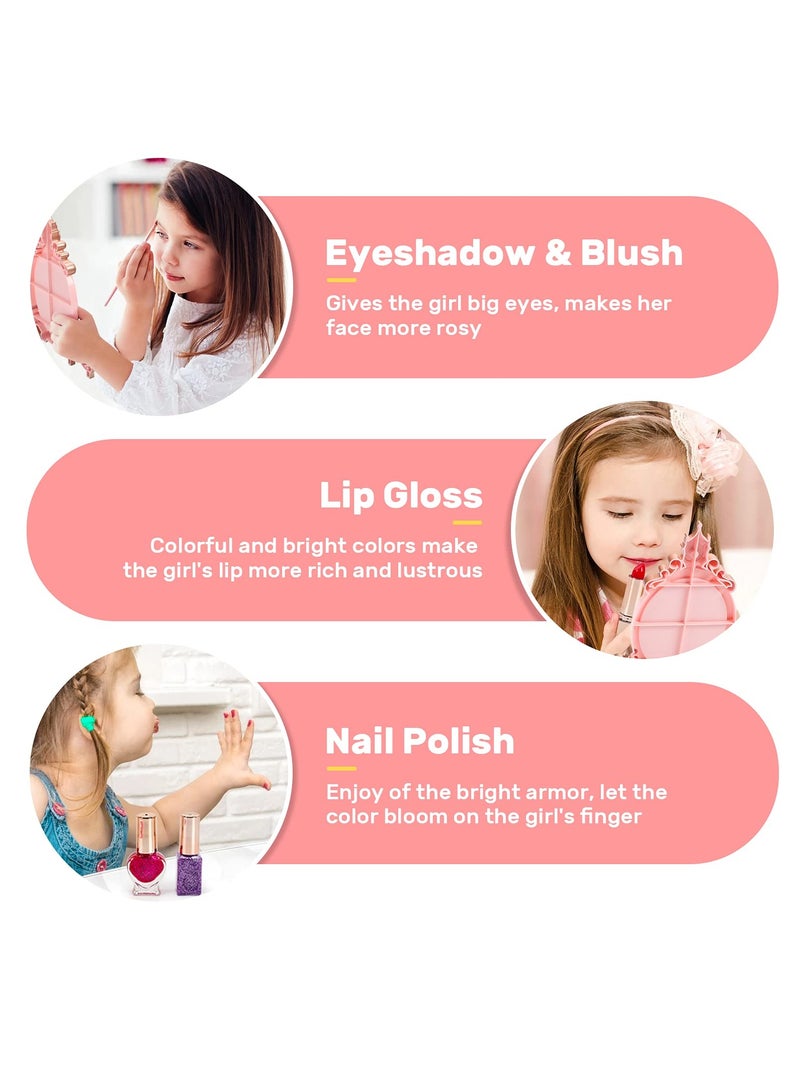 SYOSI Kids Makeup Kit for Girl, 55 Pack Pretend Beauty Salon Play Set Make Up Toys, Play Makeup Set with Washable Non Toxic Cosmetic, Princess Doll, Makeup Vanity Toy Set for Girl Ages 3 and Up - Image 4