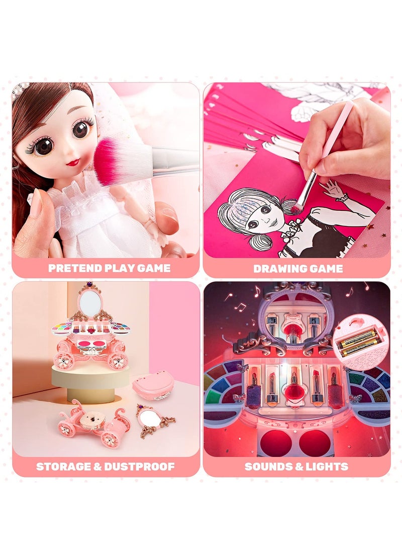 SYOSI Kids Makeup Kit for Girl, 55 Pack Pretend Beauty Salon Play Set Make Up Toys, Play Makeup Set with Washable Non Toxic Cosmetic, Princess Doll, Makeup Vanity Toy Set for Girl Ages 3 and Up - Image 5