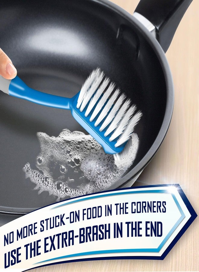 Trazon Dish Brush Set of 4 - Kitchen Scrub Brushes with Non-Slip Long Handle for Cleaning, Scrubber, Dishwashing, Dishes, Bottles, Straws, Cups, Pots & Sink, Blue - Image 5