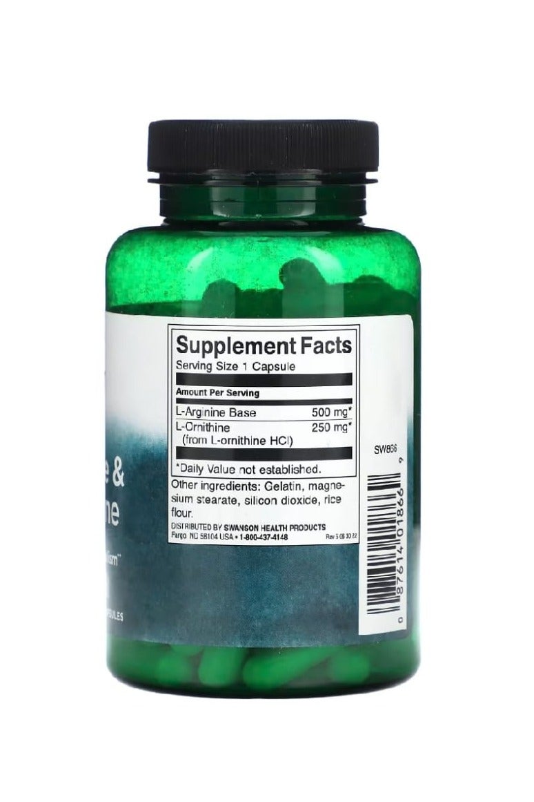 سوانسون كبسولات أرجينين و إل-أورنيثين ١٠٠ كبسولة - Image 2