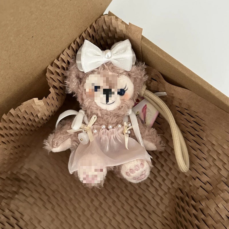 Plush Sunglasses Rose Doll Keychain Decorative Cute Big Love DIY Cartoon Bag Hanging Ornaments Doll Pendant White bead suspender skirt rose [key rope]