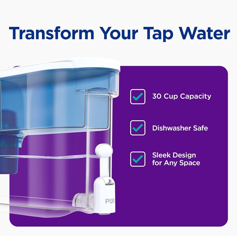 Pur موزع فلتر مياه 30 كوب على الطاولة، 1 فلتر أصلي، ترشيح قوي 2 في 1، يدوم 2 شهر أو 40 جالون، آمن للغسل في غسالة الصحون، أبيض/أزرق (DS1800Z) - Image 2