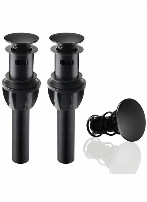 Sink Drains Push and Seal Pop Up Drain Stopper with Overflow for Bathroom Sink Faucet Vessel Vanity Matte Black 2 Pack