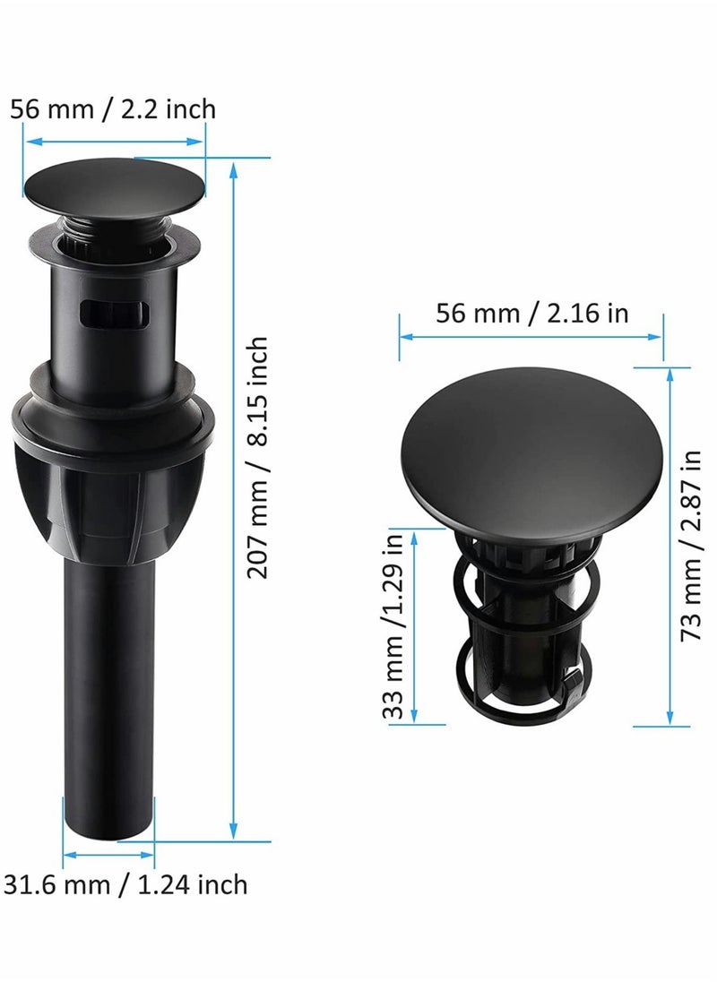Generic - Sink Drains Push and Seal Pop Up Drain Stopper with Overflow for Bathroom Sink Faucet Vessel Vanity Matte Black 2 Pack - Image 1