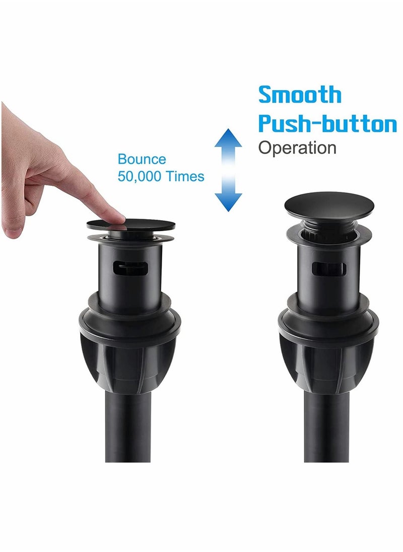 Generic - Sink Drains Push and Seal Pop Up Drain Stopper with Overflow for Bathroom Sink Faucet Vessel Vanity Matte Black 2 Pack - Image 1