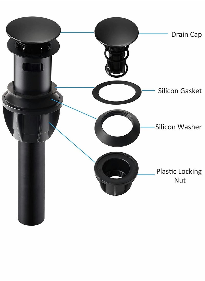 Generic - Sink Drains Push and Seal Pop Up Drain Stopper with Overflow for Bathroom Sink Faucet Vessel Vanity Matte Black 2 Pack - Image 1