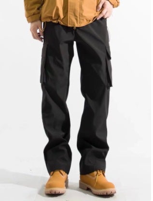 Generic Cross-border Winter Boys Casual Black Straight Tooling Pants Mountaineering Pants fleece-lined Thickened Outdoor Charge Pants for Men Black regular