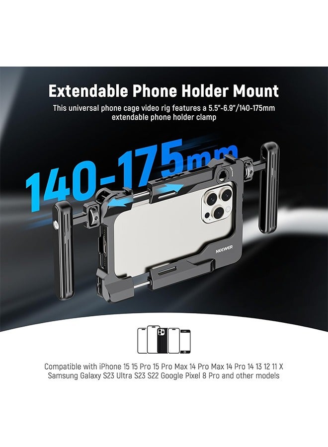 NEEWER Universal Smartphone Video Rig with Handles, 67mm Filter Adapter, Anti Drop Cold Shoe for DJI Mic, Phone Cage Stabilizer for Video Recording for iPhone 15 Pro Max S23 Ultra Pixel 8 Pro, PA017 - Image 2