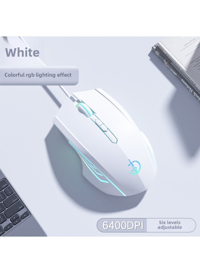 The Mouse Is Suitable For Competitive Office Lenovo HP Special Mute Mechanical Wired Electric Game Universal Dell Silent-Color:Ultimate 7-key Qingying Rgb Light Qingying 6400dpi + Customized Hongqing Ying Snow White  - Image 1