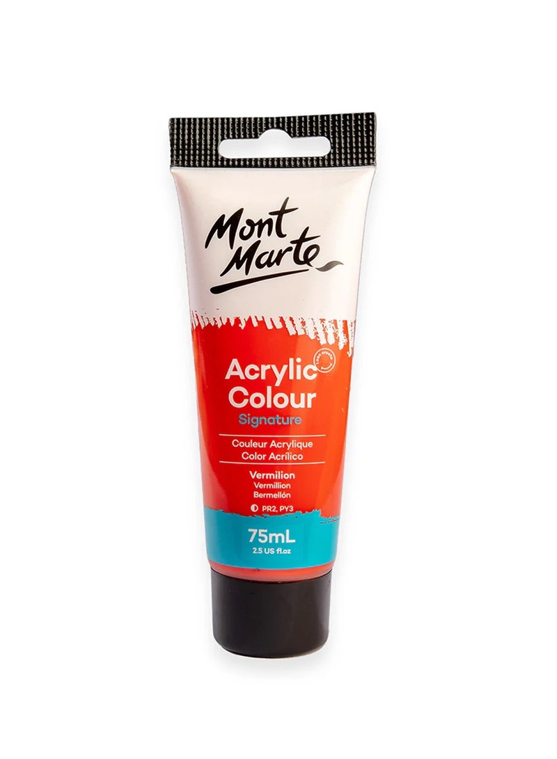 Mont Marte Signature Acrylic Colour Paint Tube 75ml Content Vermilion - Image 1