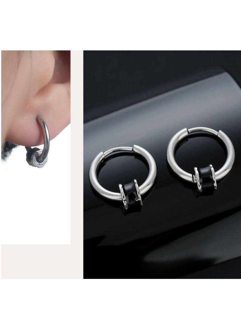 LATEEN 1 Pair Men Earring Stainless Steel Hoop Earring Huggie Earring - Image 1