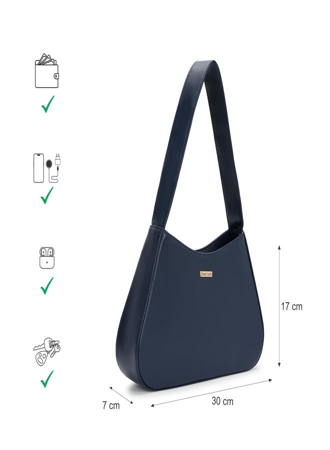 Fastrack Solid Shoulder Bag For Women, Girls and Ladies | with Top Zipper Closure | Ladies Purse Handbag | Shoulders For Casual Carry | Trendy Handbags, Navy - Image 4