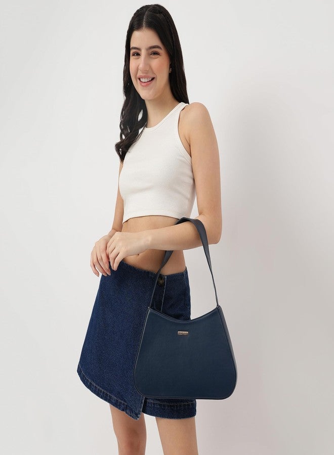 Fastrack Solid Shoulder Bag For Women, Girls and Ladies | with Top Zipper Closure | Ladies Purse Handbag | Shoulders For Casual Carry | Trendy Handbags, Navy - Image 2