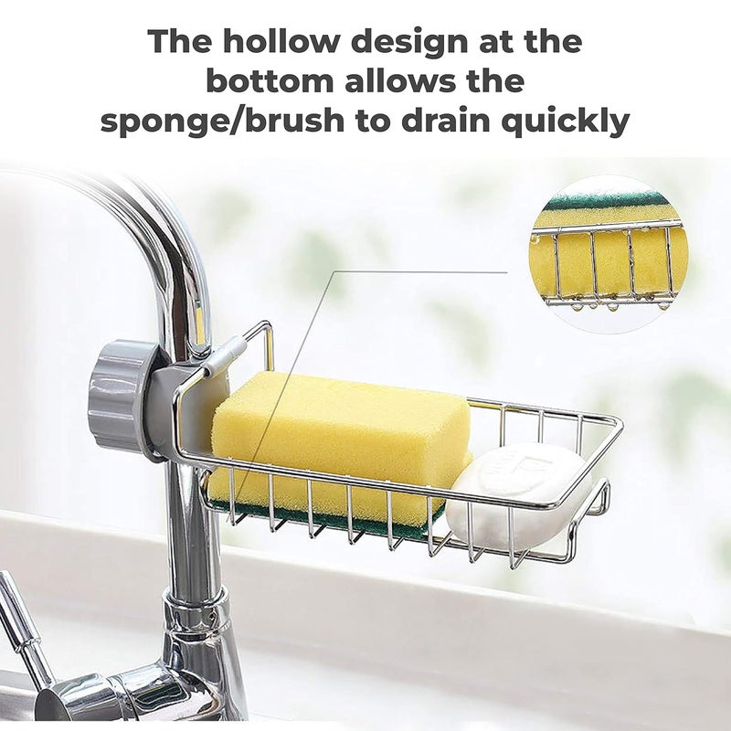 MEETO MeeTo Stainless Steel Sink Caddy Organizer Tap Organiser Clip Storage Rack Practical Home Kitchen Drain Rack with Towel Holder for Soap Pack of 1 - Image 3