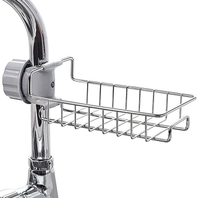 MEETO MeeTo Stainless Steel Sink Caddy Organizer Tap Organiser Clip Storage Rack Practical Home Kitchen Drain Rack with Towel Holder for Soap Pack of 1 - Image 1